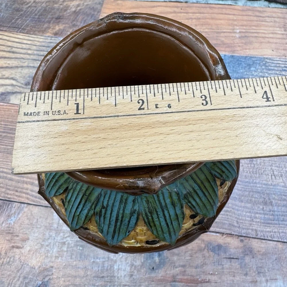 Resin Basket Weave Pineapple Vase Vintage Tiki Hand-Painted MCM